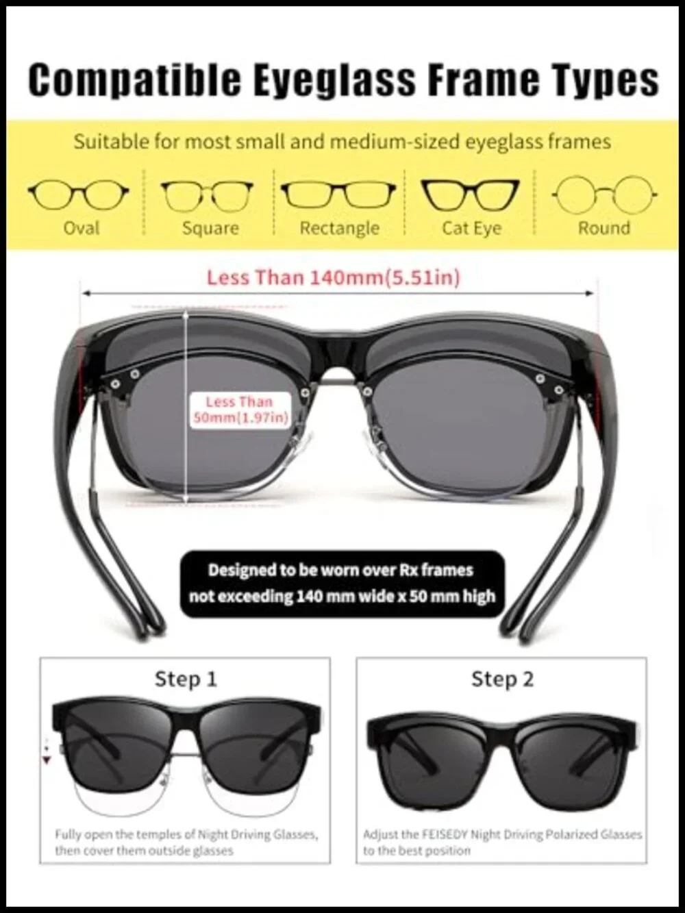 Large Fit Over Glasses Polarized Oversized Square Sun Glasses UV400 Protection